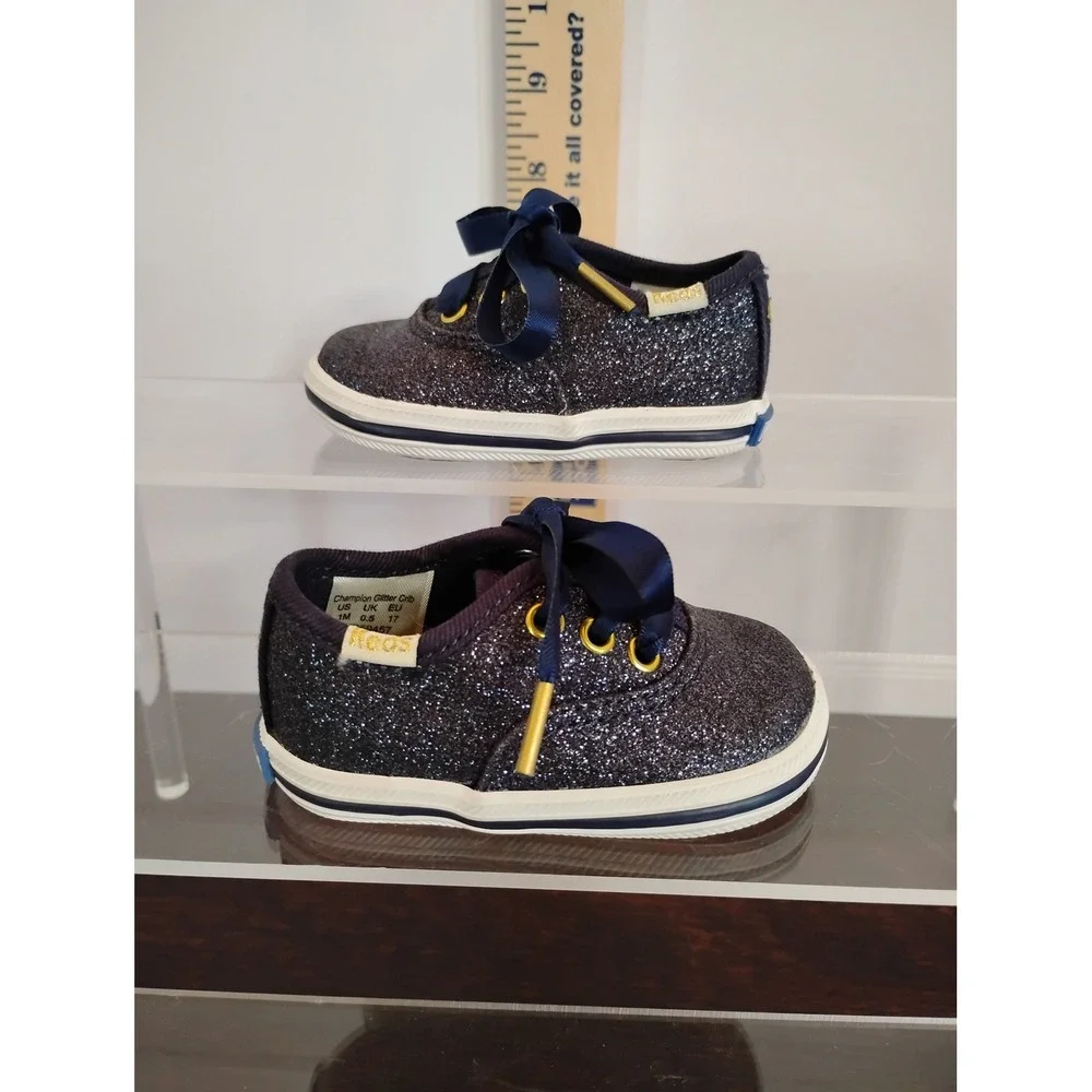 Keds x Kate Spade Navy Blue Glitter Champion Crib Shoes Infant Size 1M Sneaker